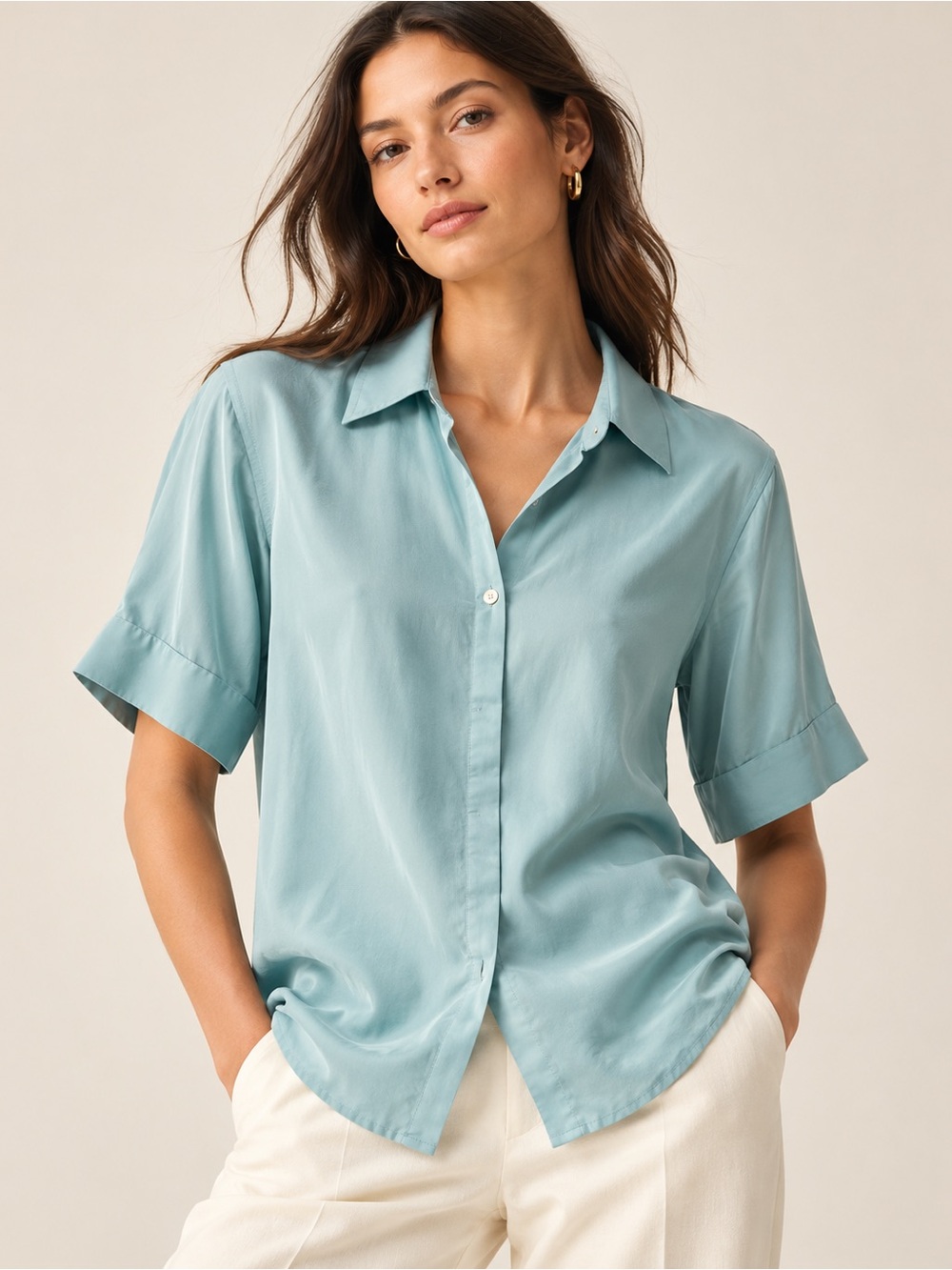 J.Crew 100% Silk Seafoam Button-Up Blouse Size ST